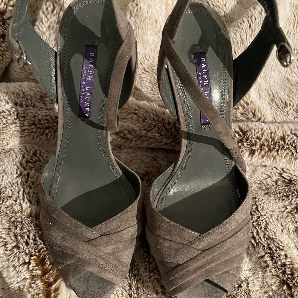 Beautiful Gray Suede Ralph Lauren Sling Backs. Gently used.